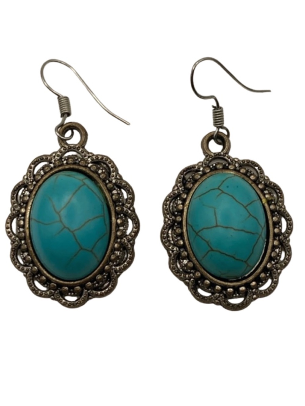 VTG Bohemian Southwestern Style Faux Turquoise Oval Earrings